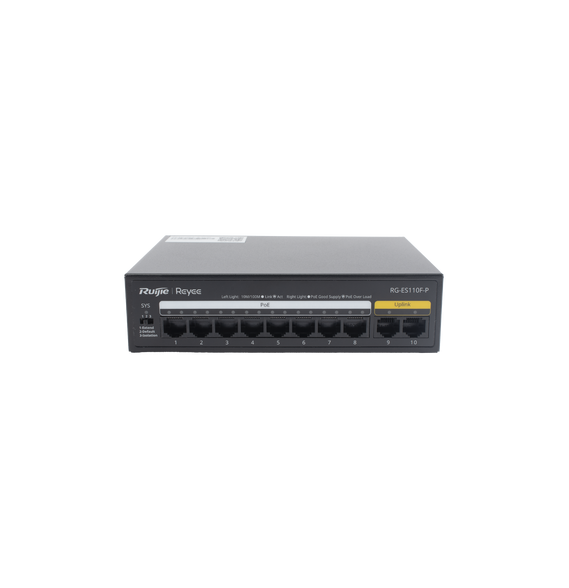 RUIJIE RG-ES110F-P Switch PoE+ con 10 Puertos 10/100 Mb