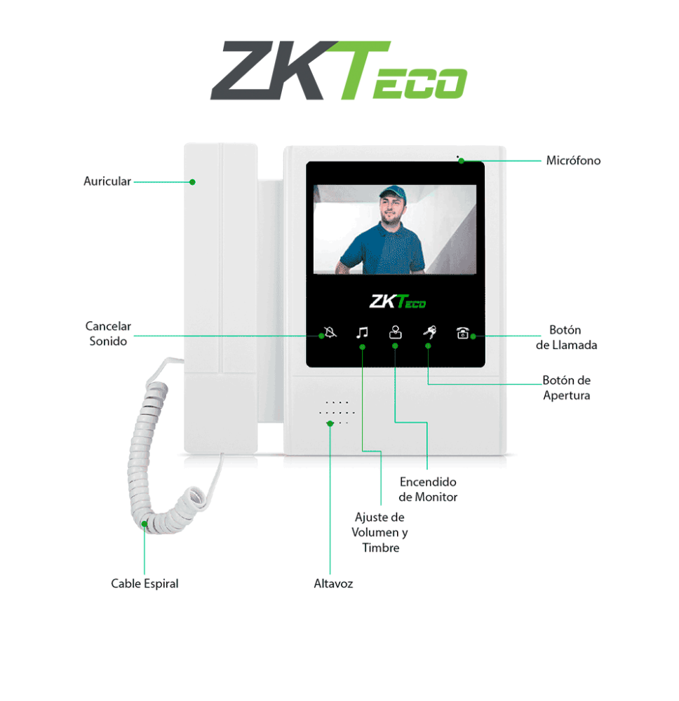 ZKTECO ZKT2210002 ZKTECO VDPIB4 - Monitor LCD de 4.3 pu