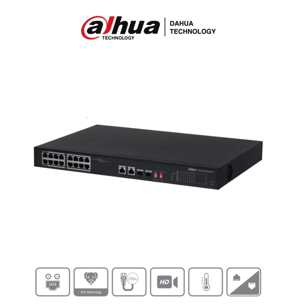 DAHUA DHT1850011 DAHUA PFS3218-16ET-135 - Switch Poe Et