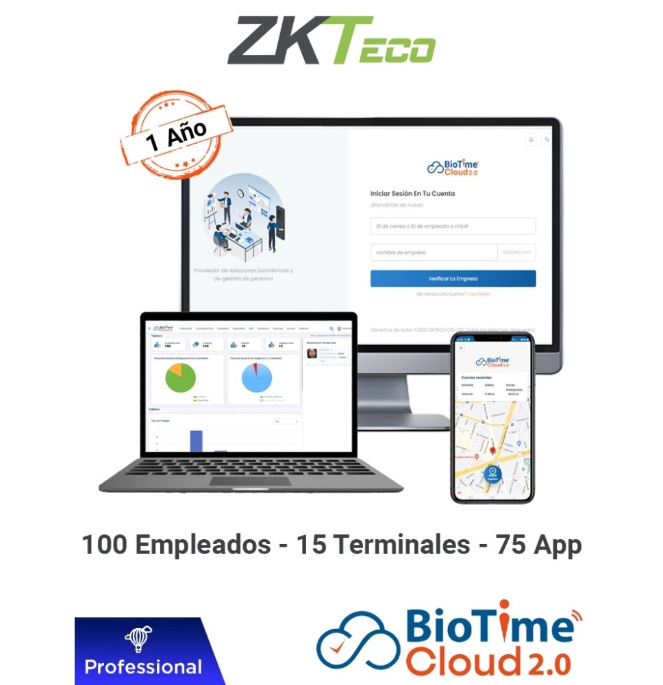 ZKTECO ZKT0820148 ZKTECO BIOTIMECLOUDPROFESSIONAL - Licencia de Asistenc