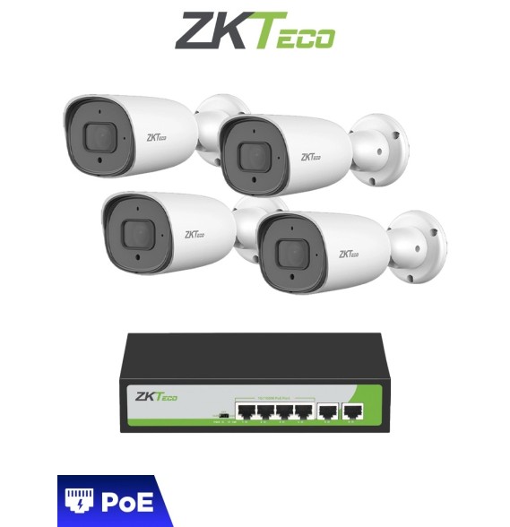 ZKTECO ZKT3720004 ZKTECO POE4255CPAK - Paquete de 4 Cámaras IP Bullet Fu